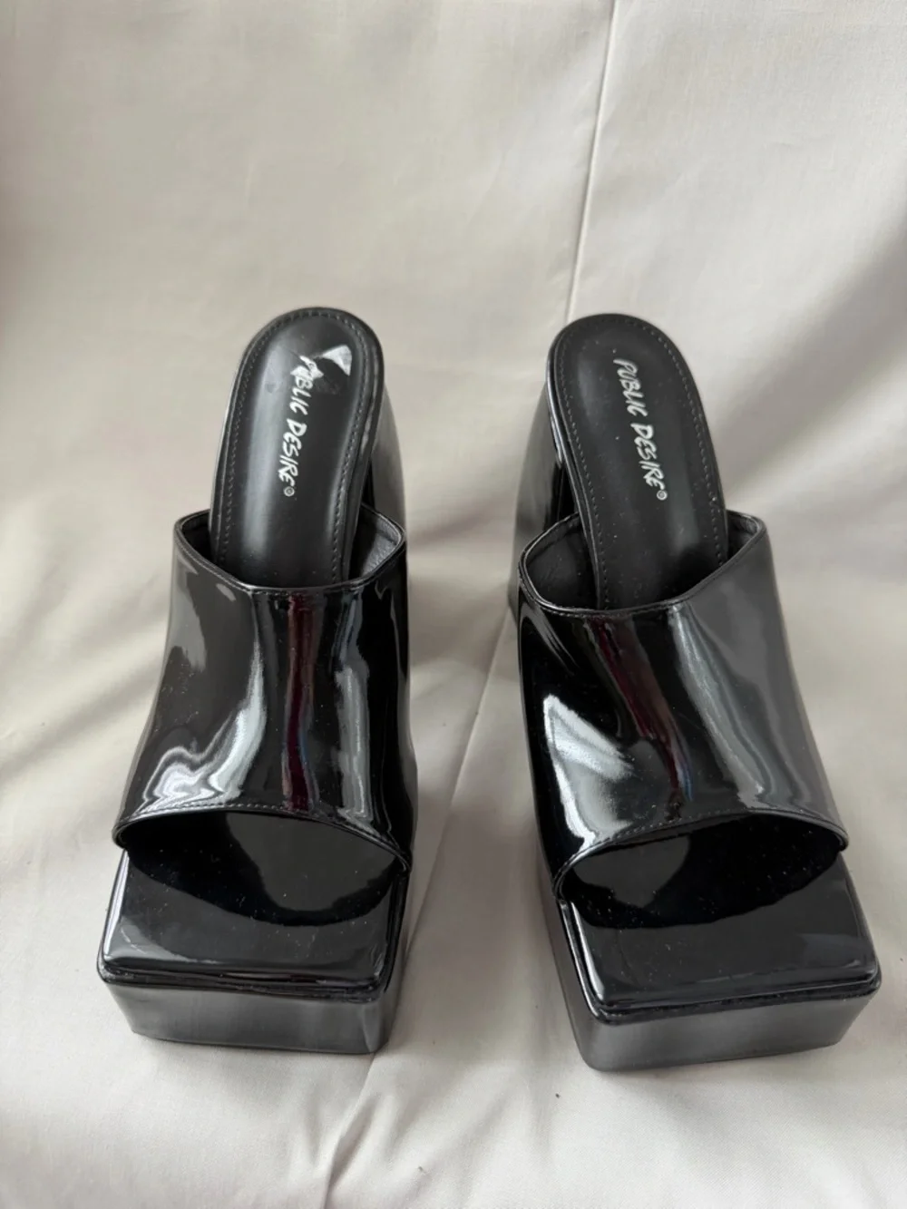 Public Desire Black Patent Platform Mules